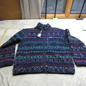 Alpine Design Jacket Men Large Blue Sherpa Fleece Fair Isle Aztec FullZip $98NEW